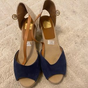 Hanna 4207 Navy Suede Leather Platform Espadrille Wedge Sandal